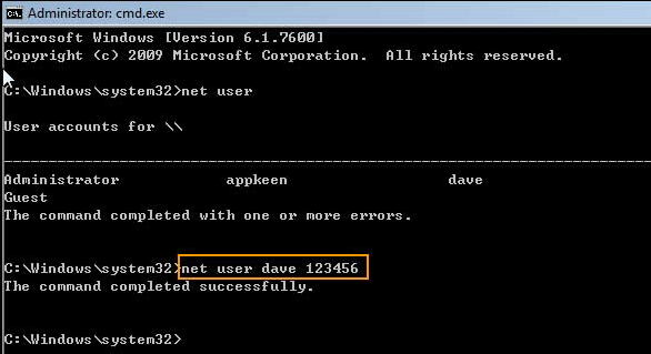 Change password and user name in Command prompt