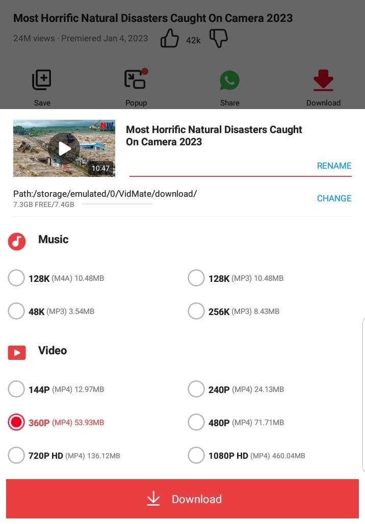 Choose Youtube video format and resolution to download