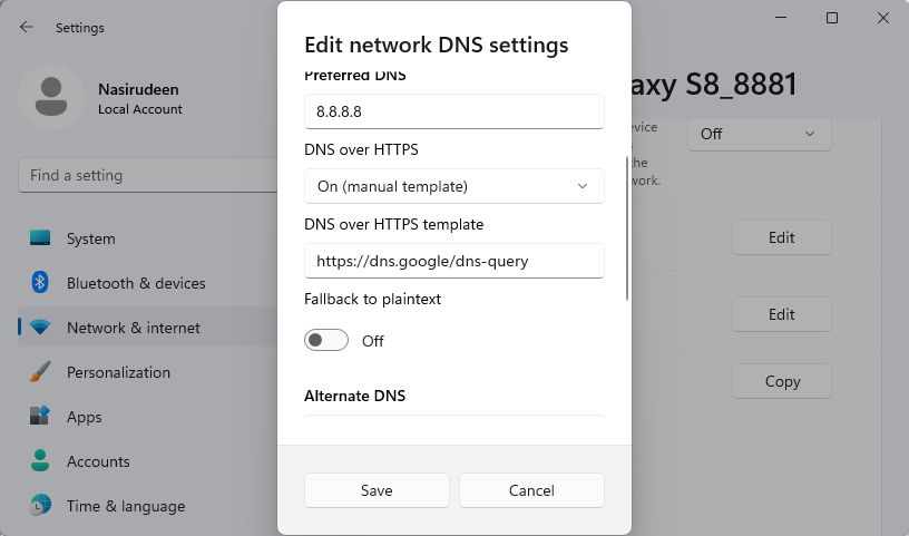 DNS changed to Google DNS server