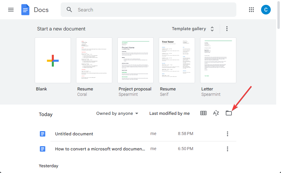 Opening file picker in Google Docs