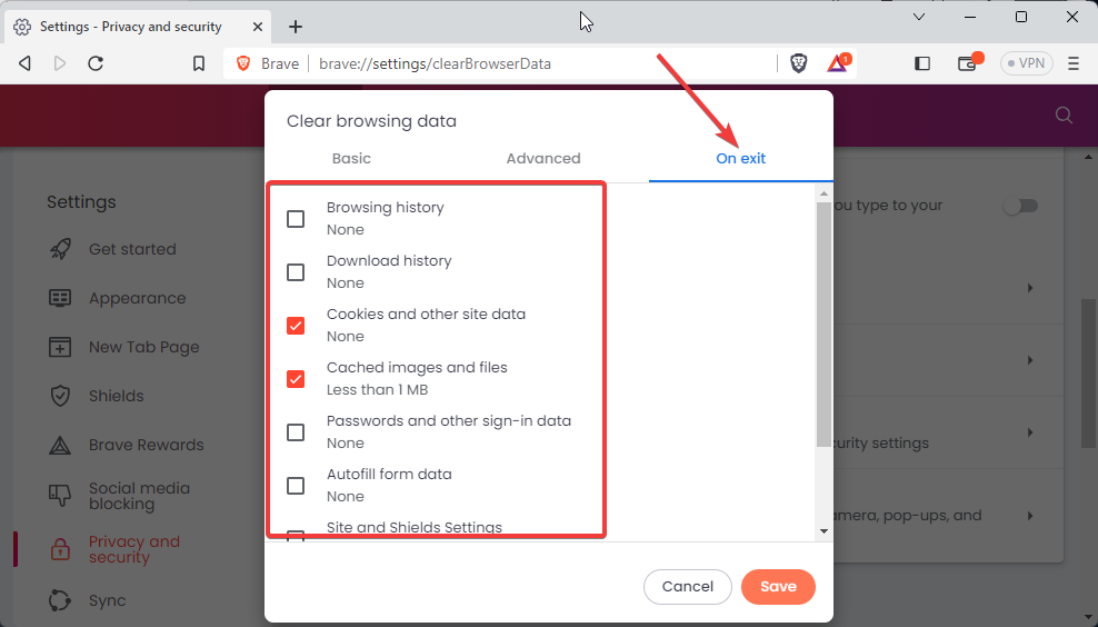 How to auto clear browser cache in Brave