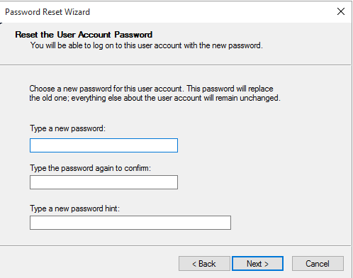 Password reset wizard