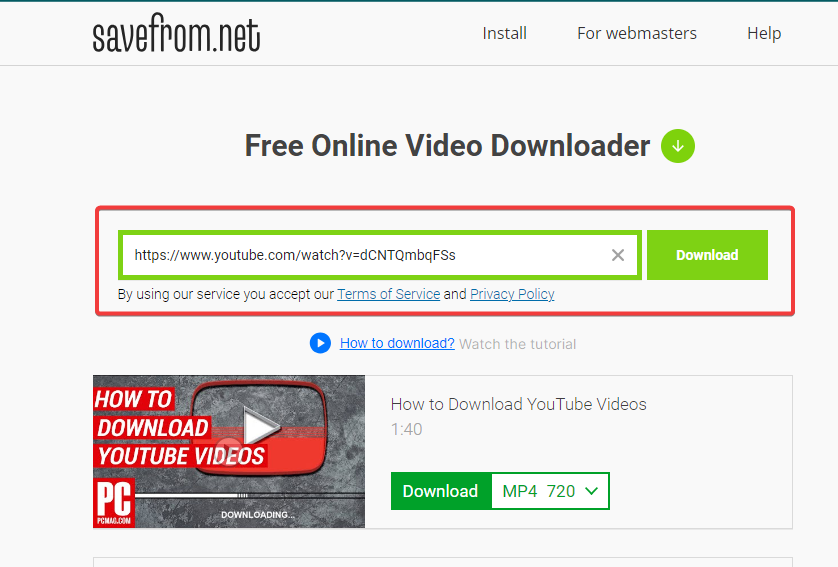 Pasting Youtube video URL into the video downloader