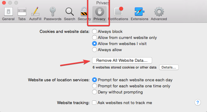 Remove cookies and website data in Safari