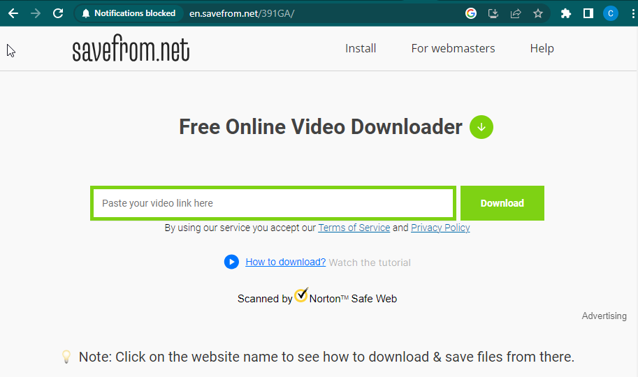 Downloading Youtube 
 video with Savefromnet Free online video downloader