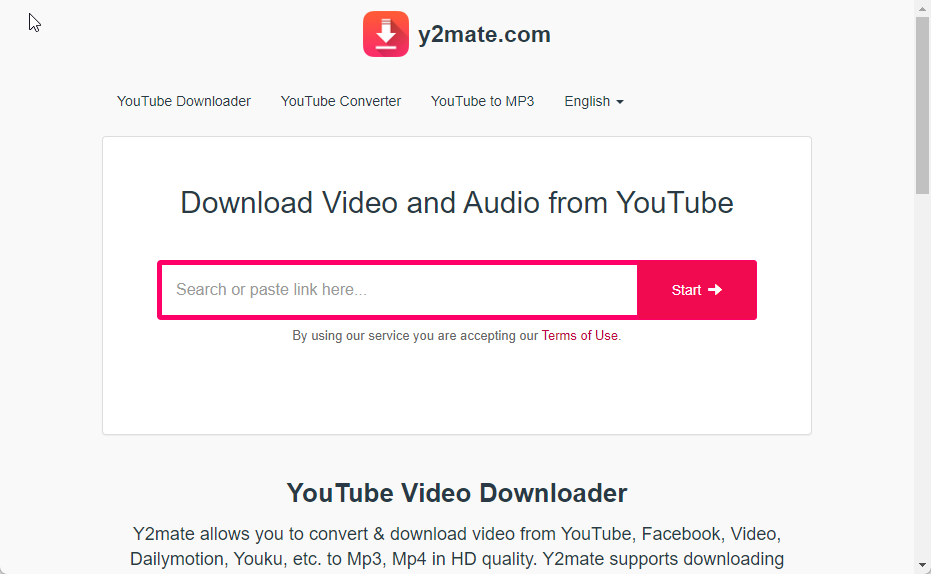 Y2mate Youtube video downloader website