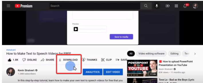 YouTube premium video player page
