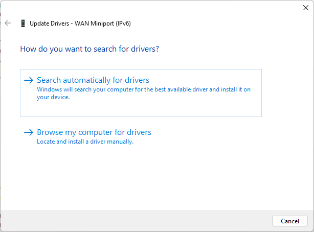searching for driver update