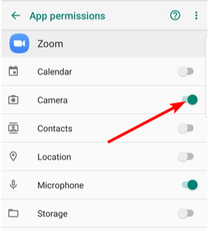 Enable Zoom camera permission on Android