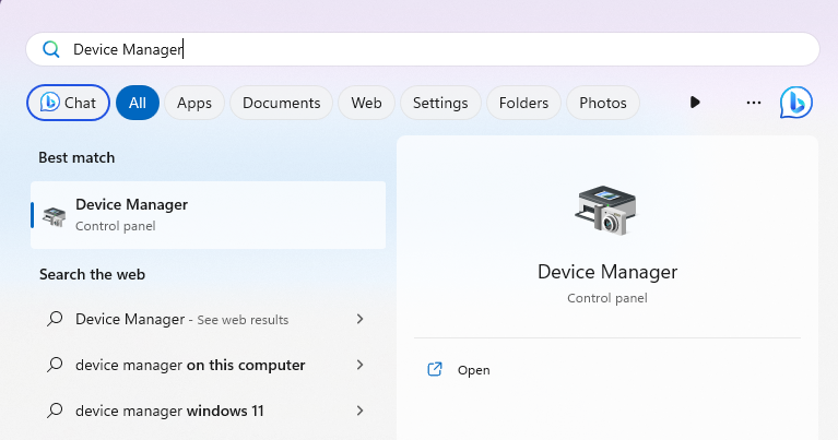 Open Windows device manager
