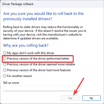 driver package rollback confirmation