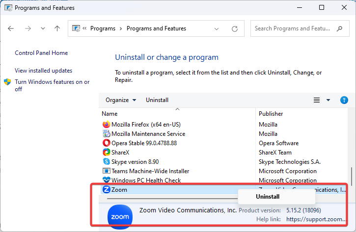 remove Zoom from Windows PC
